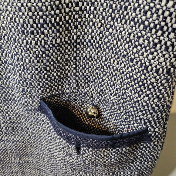 Magaschoni Navy White Tweed Textured Short Sleeve Lace Trimmed Mini Dress Size 6 - Picture 11 of 15